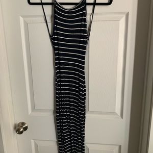 Blue and white striped midi